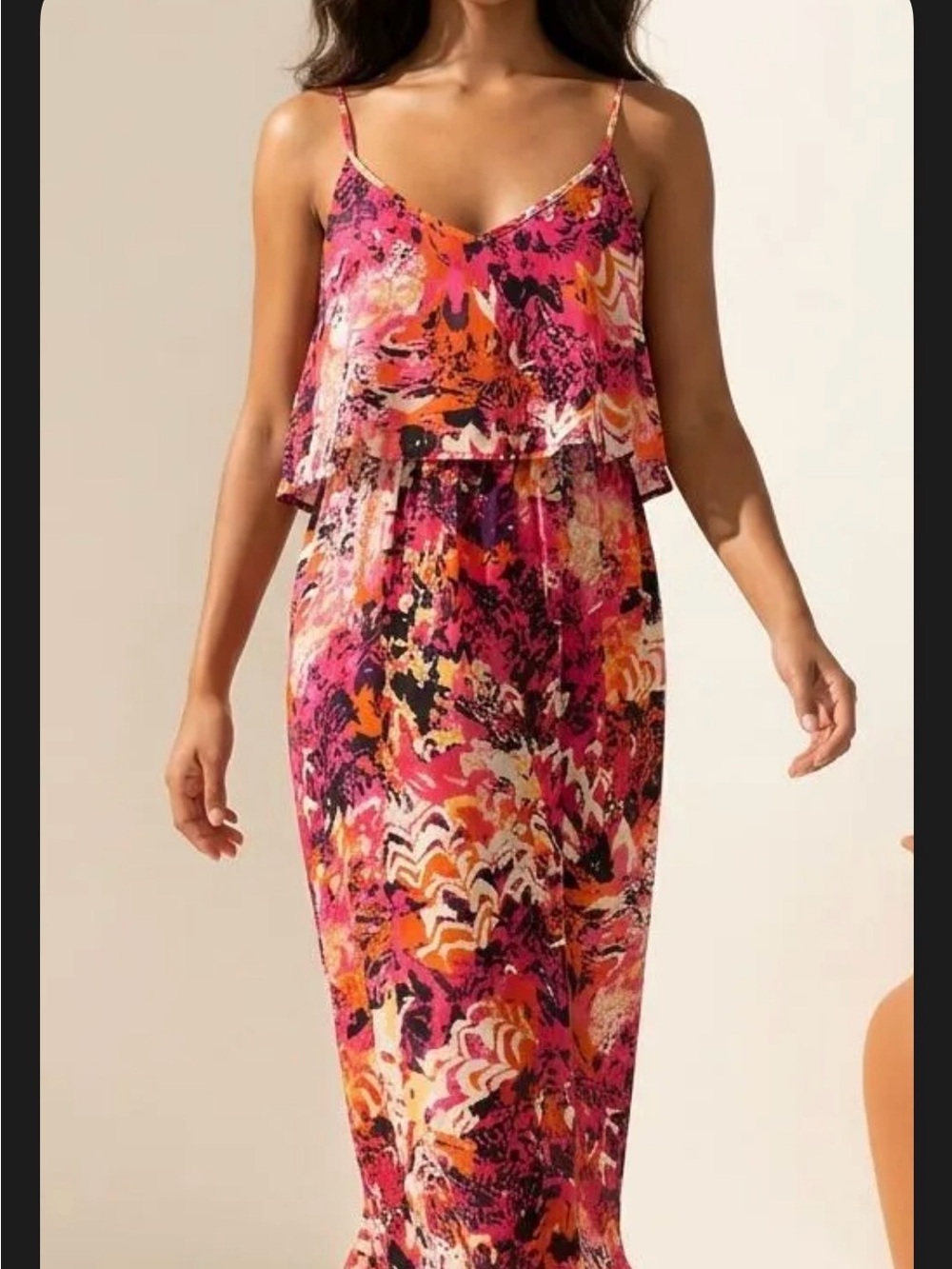 Spense Pink Orange Multi-Print Sleeveless Maxi Dress
